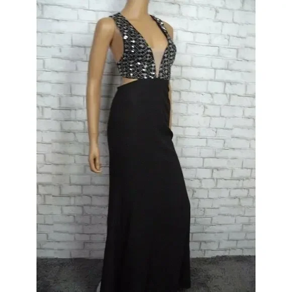 $458 X by NBD Black Beaded Silver Sequin Blanka Dress Cutout X Back XS NWT - Picture 6 of 12